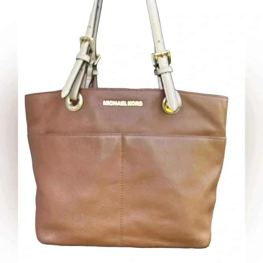 Michael Kors Women's Bedford Shoulder Tote Handbag Purse Medium Saddle Leather